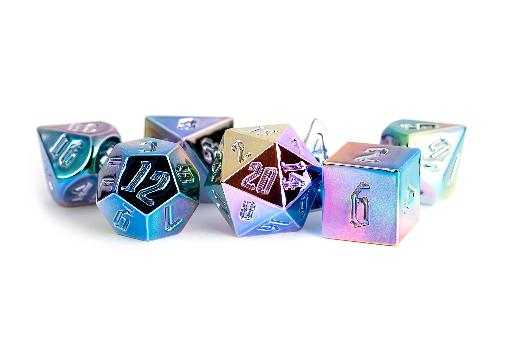 16mm Aluminum Plated Acrylic Poly Dice Set Rainbow Aegis Uninked
