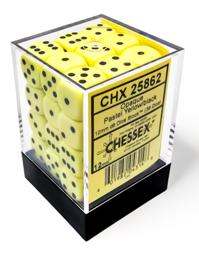Chessex Opaque Pastel Yellow/Black 12mm D6 (36)