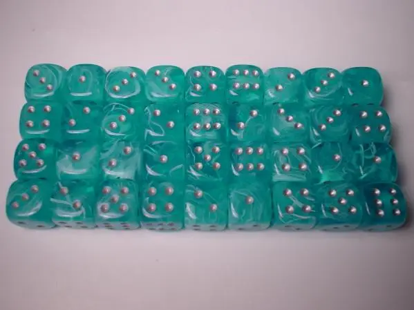 Dice Sets Aqua/Silver Cirrus 12mm d6 (36)