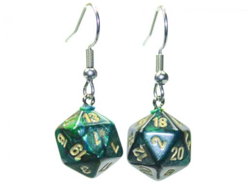 [CHX54204] Hook Earrings Scarab Jade Mini D20 Pair