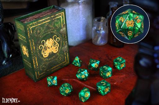 Elder Dice Polyhedral Cthulhu Drowned Green