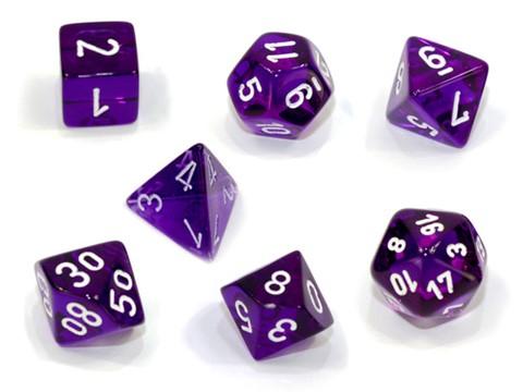 Translucent Mini-Polyhedral Purple/white 7-Die Set