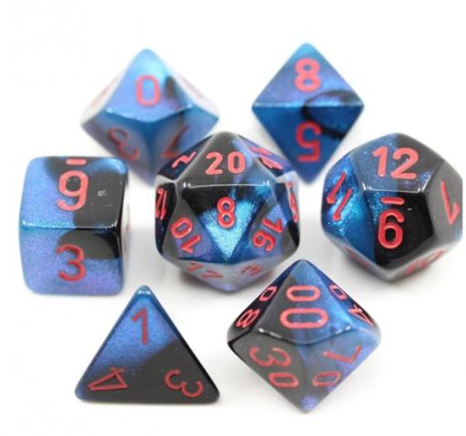 Gemini Mini-Polyhedral Black-Starlight™/red 7-Die Set