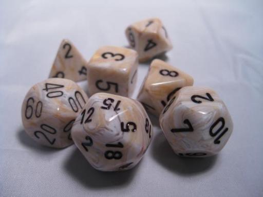Chessex Ivory/Black Marbleized Polyhedral 7-Die Set