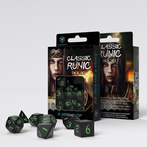 Classic Runic Black & Green Dice Set (7)