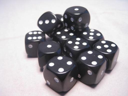 Dice Sets Black/White Opaque 16mm d6 (12)