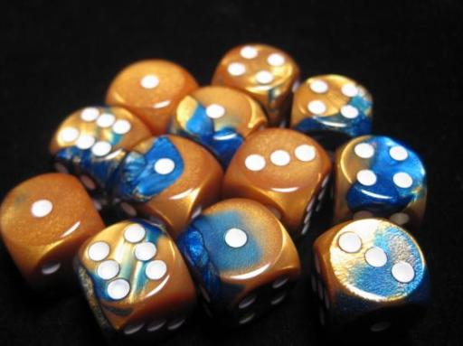 Dice Sets Blue-Gold/White Gemini 16mm d6 (12)