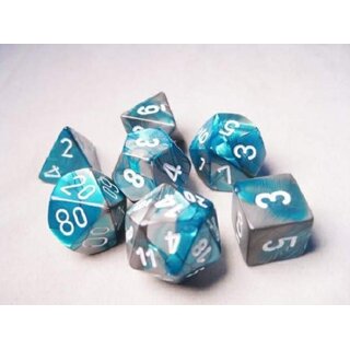 Gemini Mini-Polyhedral Steel-Teal/white 7-Die Set
