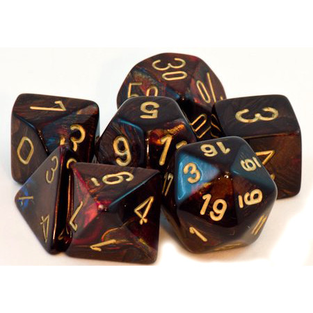 Scarab Mini-Polyhedral Blue Blood/gold 7-Die Set