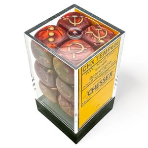 Chessex 16mm WWII Dice Soviet Scarab Scarlet/Gold (12)