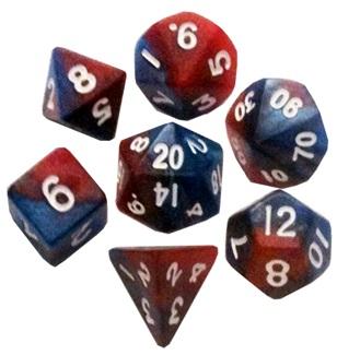 Mini Polyhedral Dice Set Red Blue with White Numbers