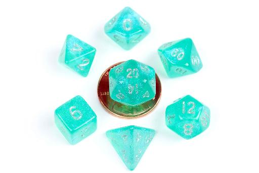10mm Mini Stardust Acrylic Poly Dice Set Turquoise