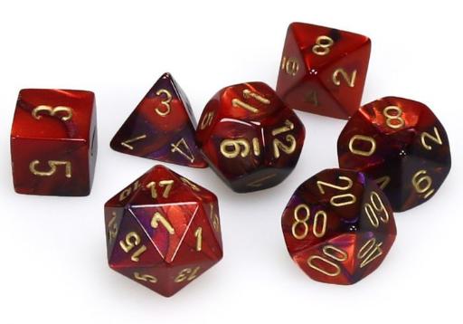 Gemini Mini-Polyhedral Purple-Red/gold 7-Die Set