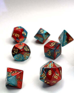 Gemini Mini-Polyhedral Red-Teal/gold 7-Die Set