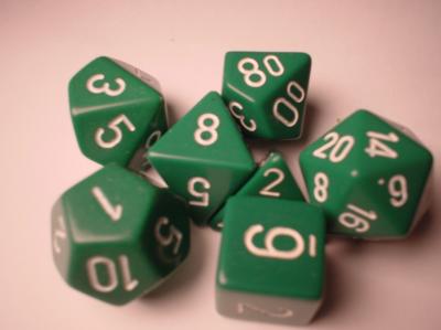 RPG Dice Sets Green/White Opaque Polyhedral 7-Die Set