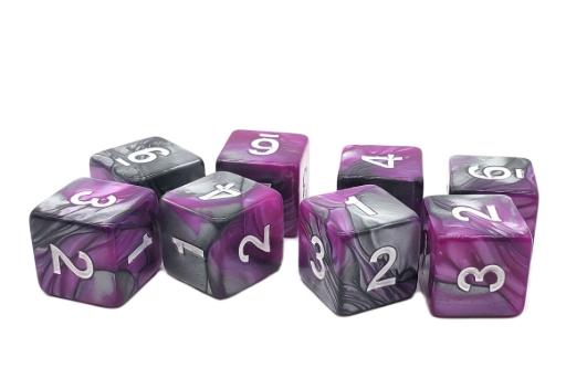 Old School Dice: D6 8-Piece Dice Set - Vorpal - Silver & Purple