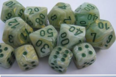 Dice Sets Menagerie 8 Green/Dark Green Marble Poly d10 Set (10)