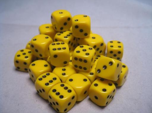 Dice Sets Yellow/Black Opaque 12mm d6 (36)