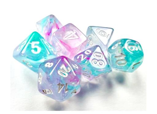 Nebula Mini-Polyhedral Wisteria/white 7-Die set