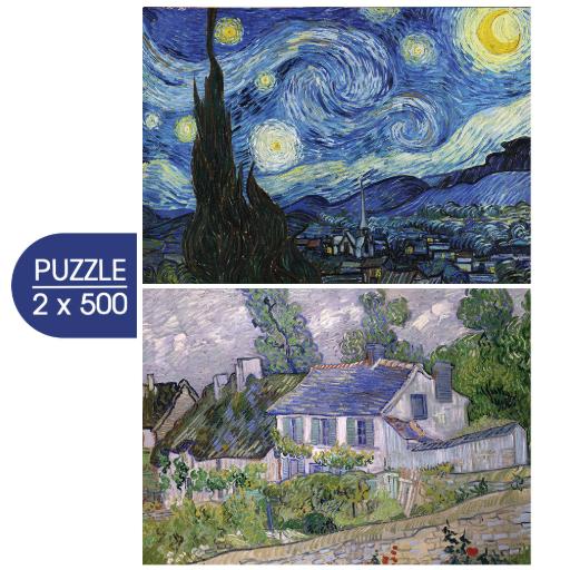 2 Puzzles - Van Gogh's Art: Starry Night, 1889 - Houses at Auvers, 1890 (500pc Puzzle)
