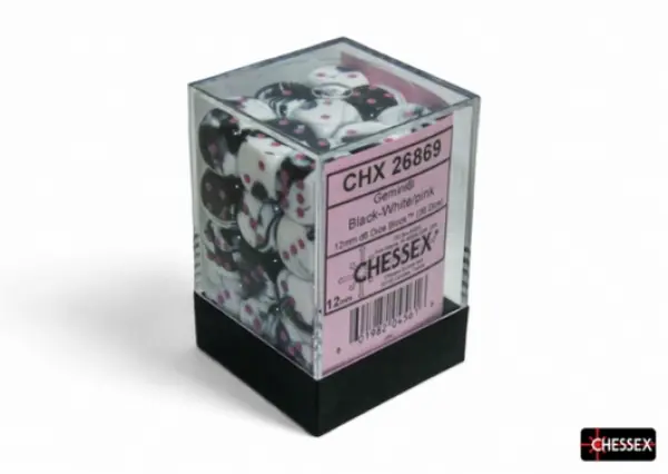 Gemini 12mm d6 Black-White/pink Dice Block (36)