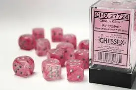 Dice Sets Ghostly Glow Pink/Silver 16mm d6 Dice Block (12)