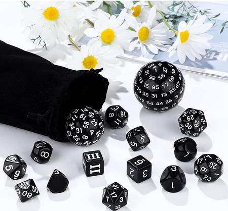 Complete Dice Set D3-D100 Black (15)