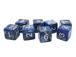 Old School Dice: D6 Set Vorpal Silver & Blue (8) 