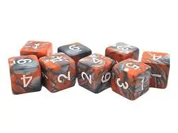 Old School Dice: D6 Set Vorpal Silver & Orange (8) 