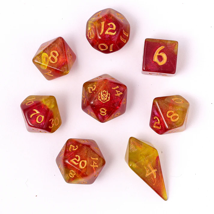 Hymgho 8 Piece RPG Dice Set Phoenix Feather