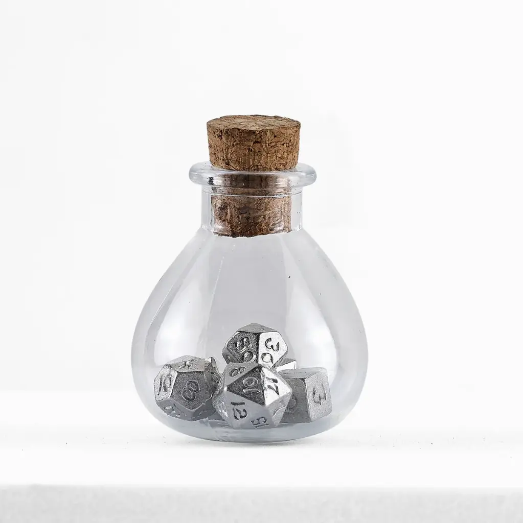 Unseeli Tiny Dice Set in Potion Bottle Silver