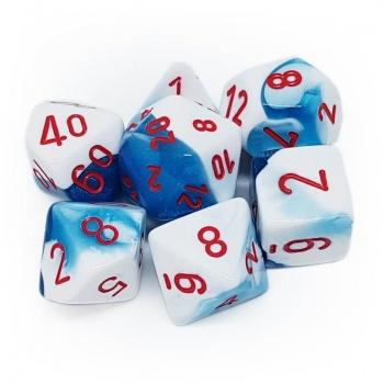 [26457] Chessex Gemini Polyhedral 7-Die Set - Astral Blue-White w/red
