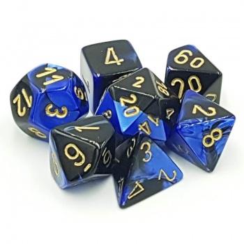 [26435] Chessex Gemini Polyhedral 7-Die Set - Black-Blue w/gold