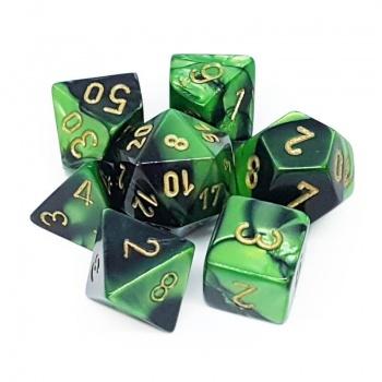 [26439] Chessex Gemini Polyhedral 7-Die Set - Black-Green w/gold