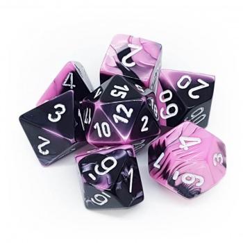 [26430] Chessex Gemini Polyhedral 7-Die Set - Black-Pink w/white