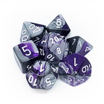 [26432] Chessex Gemini Polyhedral 7-Die Set - Purple-Steel w/white