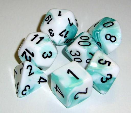 [CHX26444] Chessex Gemini 4 Poly White Teal/black Polyhedral 7-Die Set