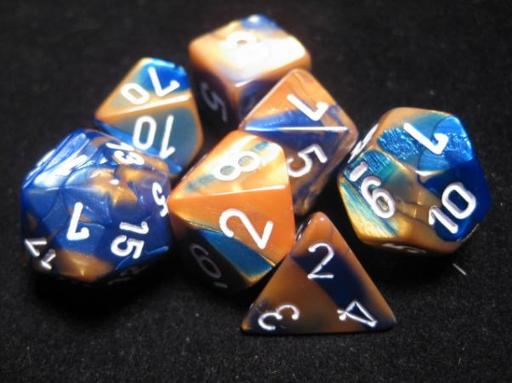 [CHX26422] Chessex Blue-Gold/White Gemini Polyhedral 7-Die Set