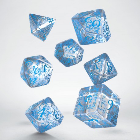 [QWSSELV11] Elvish Translucent &amp; blue Dice Set (7)