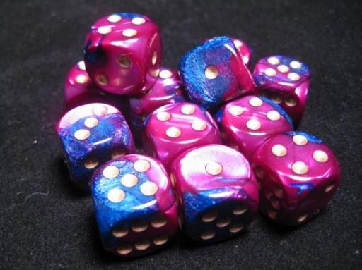 [CHX26628] Dice Sets Blue-Purple/Gold Gemini 16mm d6 (12)