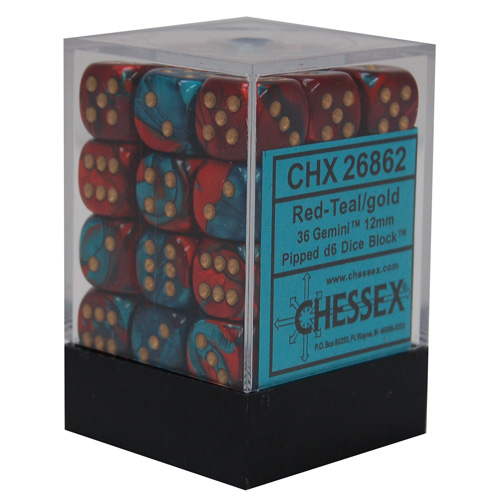 [CHX26862] Dice Sets Gemini 12mm d6 Red-Teal/gold (12)