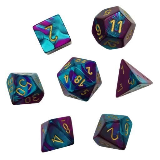 [CHX20649] Gemini Mini-Polyhedral Purple-Teal/gold 7-Die Set