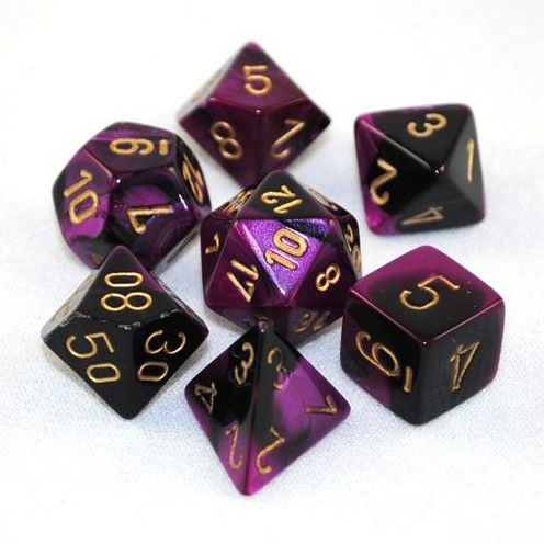 [CHX20640] Gemini Mini-Polyhedral Black-Purple/gold 7-Die Set