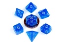 10mm Mini Stardust Acrylic Poly Dice Set Blue w/ Silver Numbers